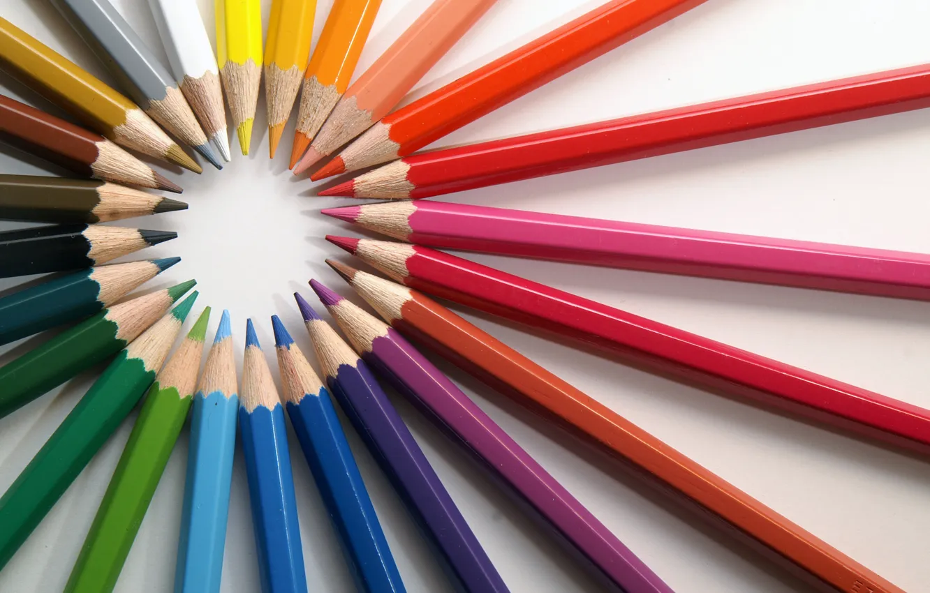 Photo wallpaper color, paint, rainbow, pencils, white background