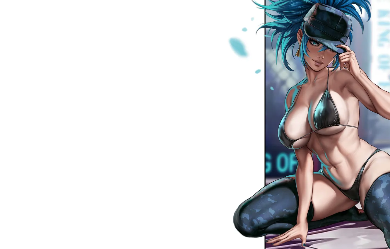 Photo wallpaper girl, hot, sexy, KOF, boobs, anime, stockings, breasts