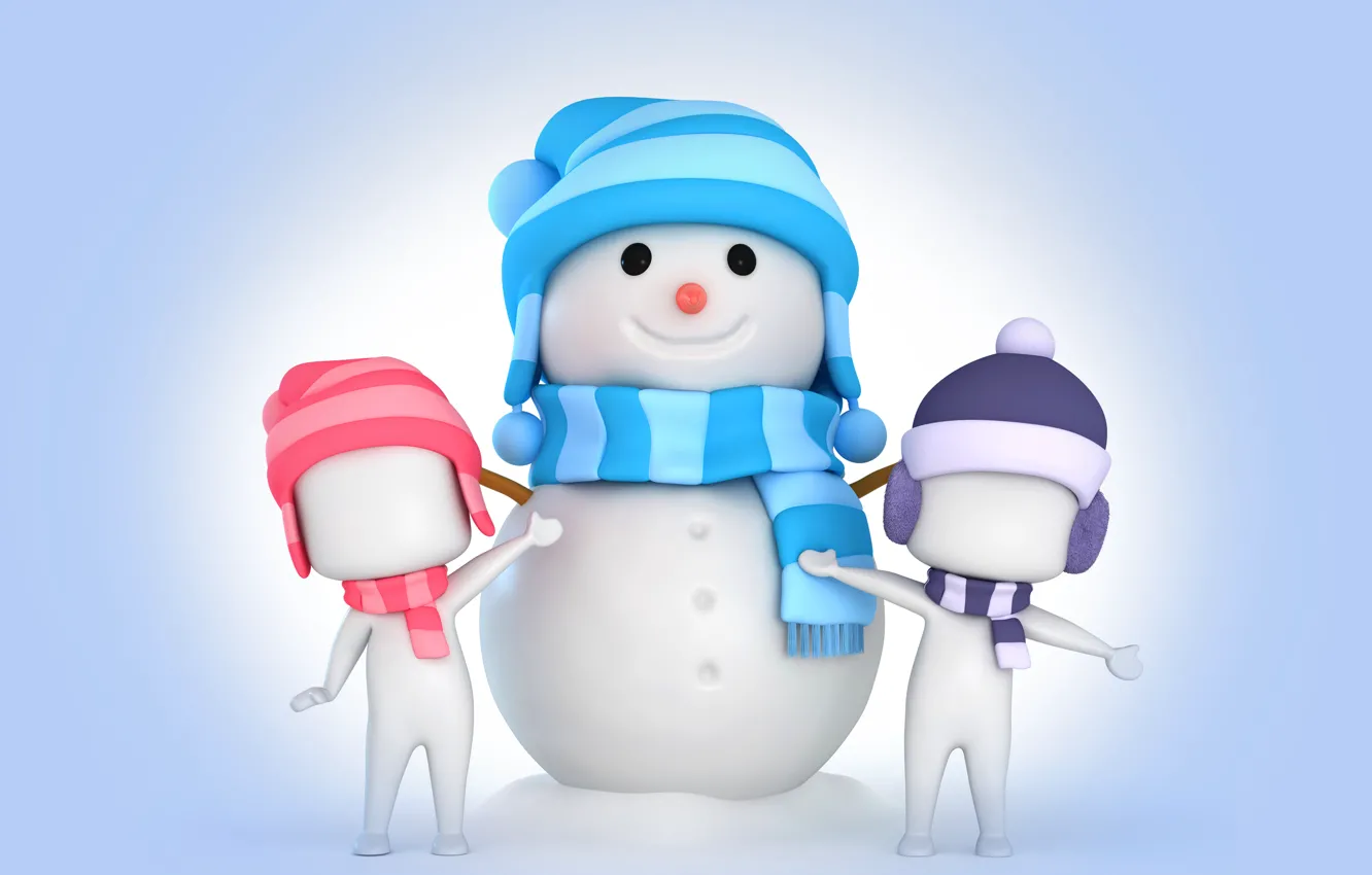 Photo wallpaper rendering, snowman, christmas, new year, winter, snow, cute, snowman
