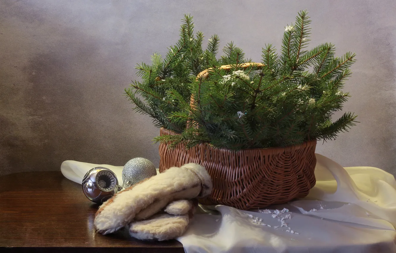 Photo wallpaper decoration, tree, new year, picture, Christmas, still life, mittens, December