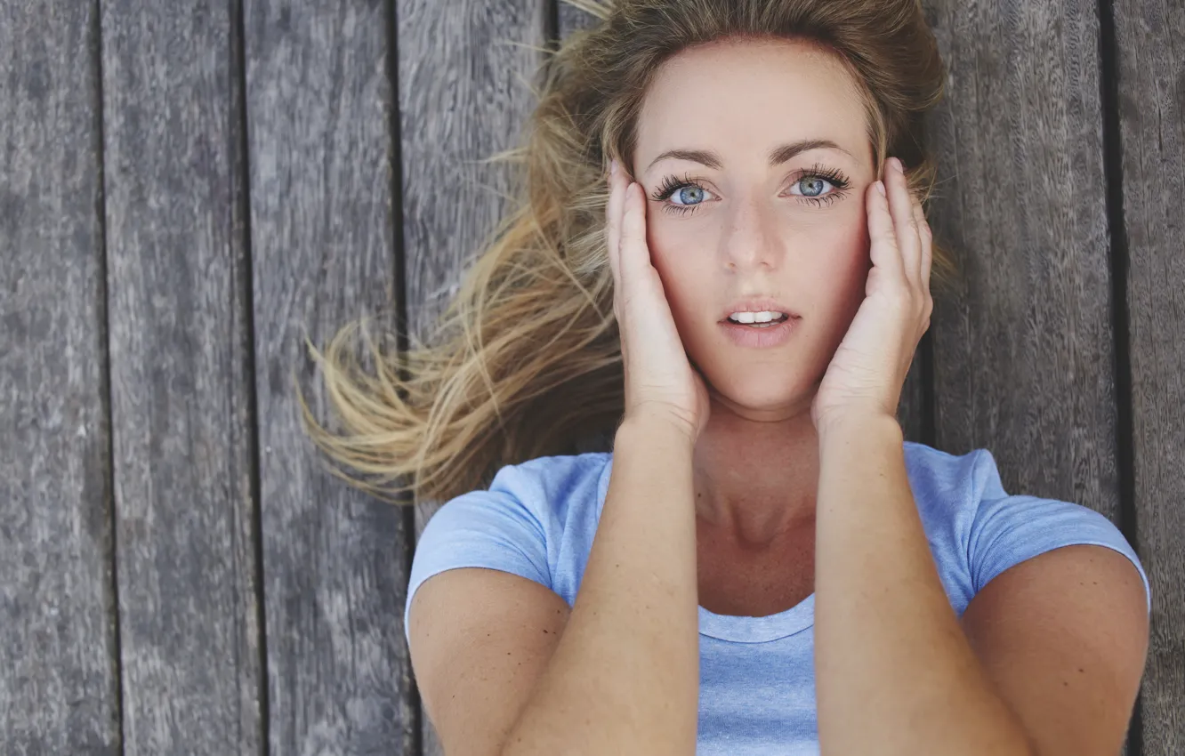 Photo wallpaper blue eyes, model, look