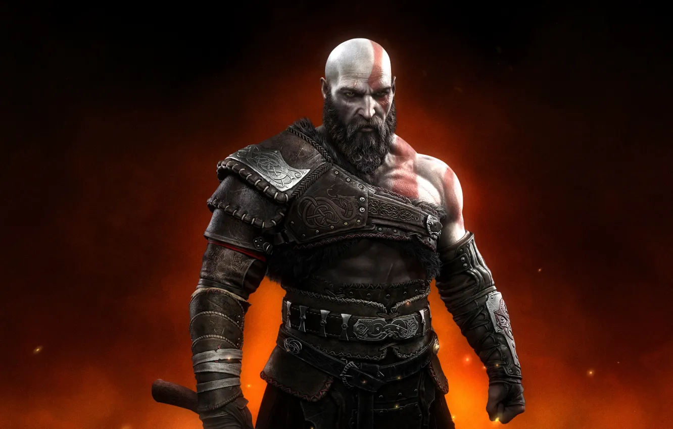 Photo wallpaper god of war, weapon, kratos, man, blade, cool, viking, spartan