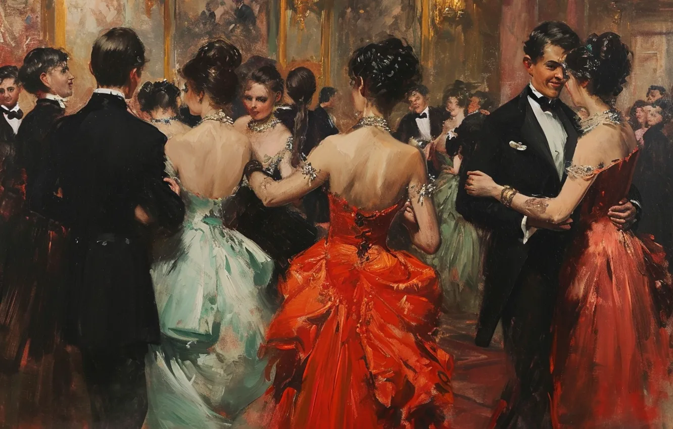 Photo wallpaper retro, woman, dance, picture, dress, pair, costume, male