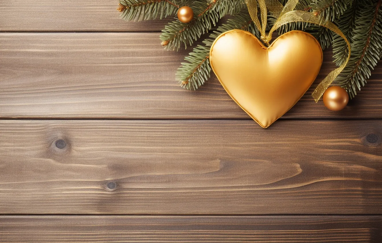 Photo wallpaper love, romance, heart, new year, Christmas, golden, love, Christmas