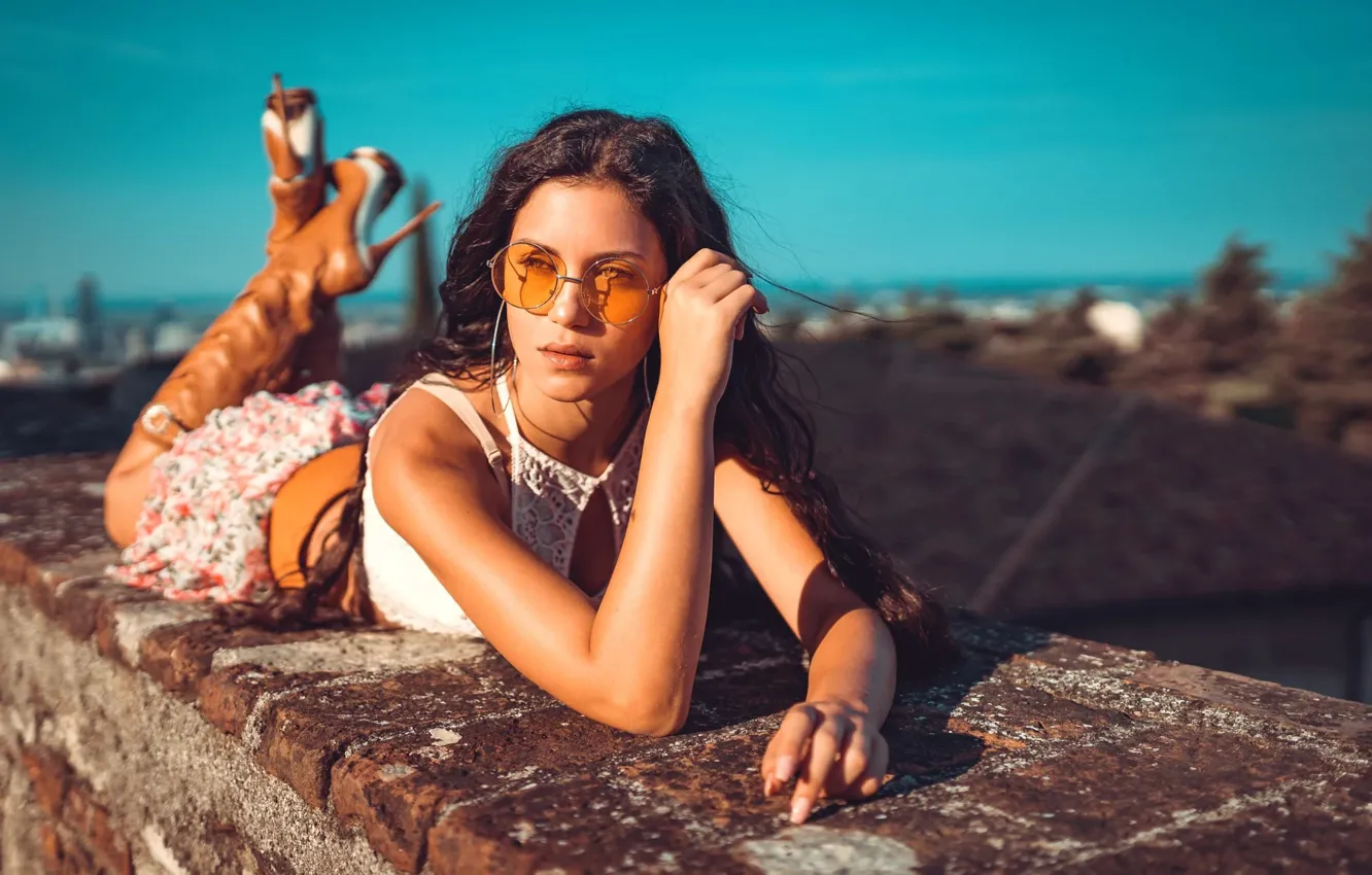 Photo wallpaper girl, the city, skirt, glasses, lies, Francesca, Marco Squassina