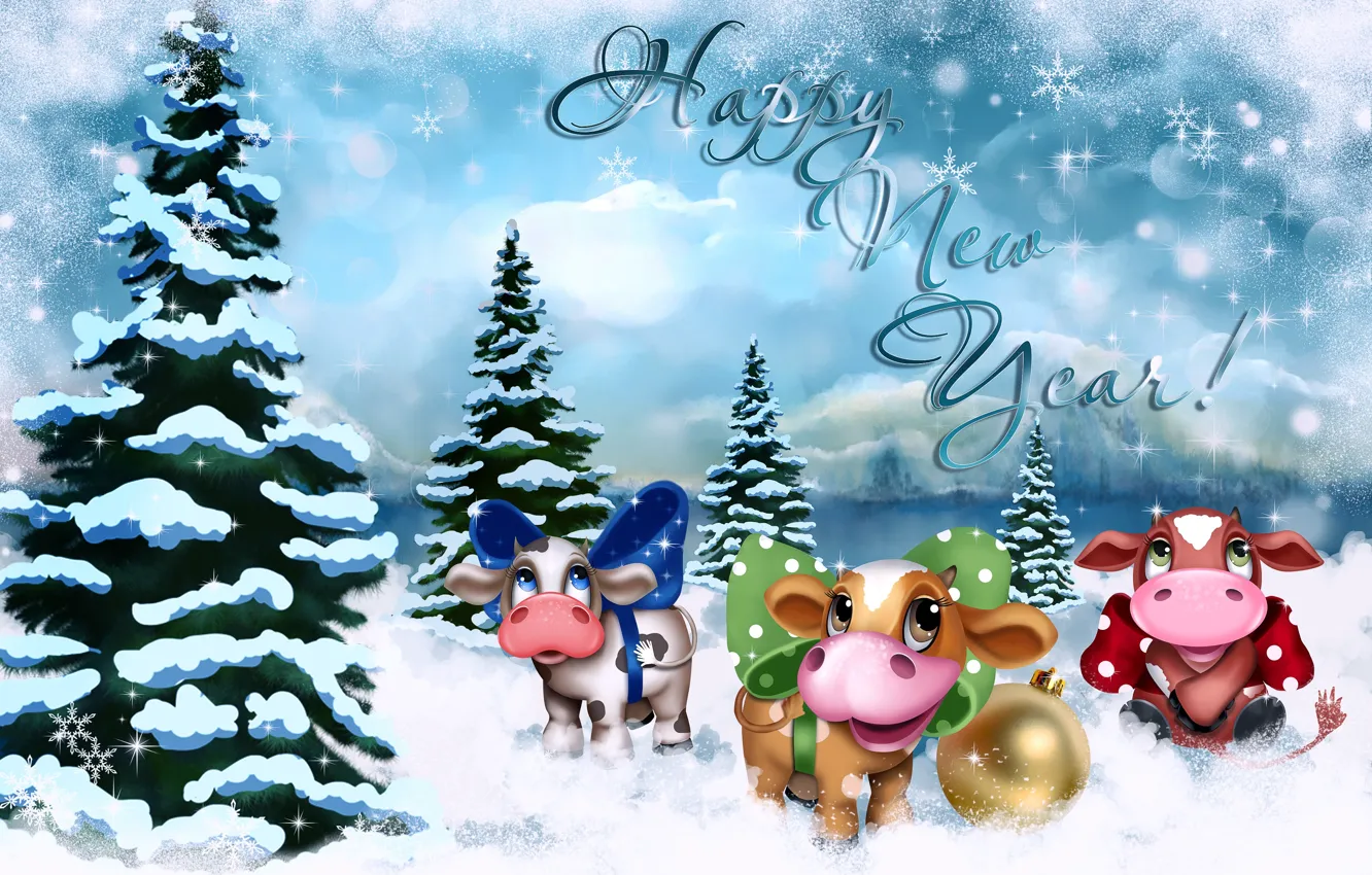 Photo wallpaper snow, new year, ate, symbol, 2021