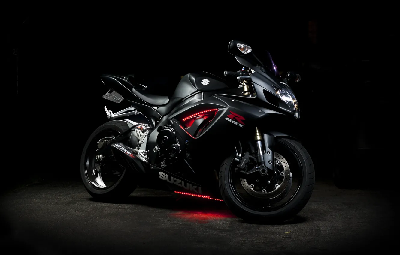 Photo wallpaper black, neon, motorcycle, Suzuki, black, bike, Suzuki, GSX-R 750
