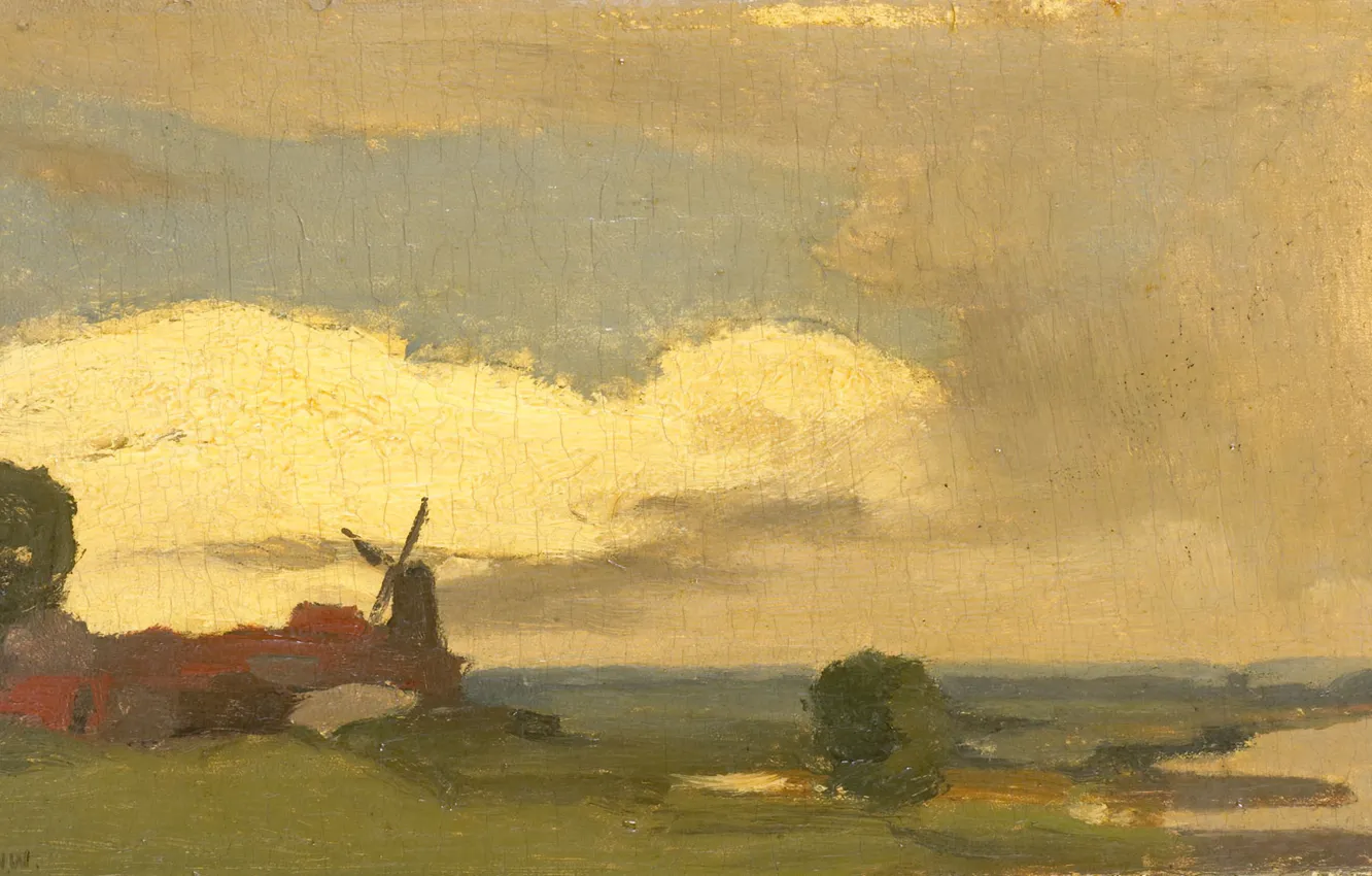 Photo wallpaper oil, picture, 1923, Willem Witsen, Willem Witsen, Landscape with a mill in Wijk bij Duursted
