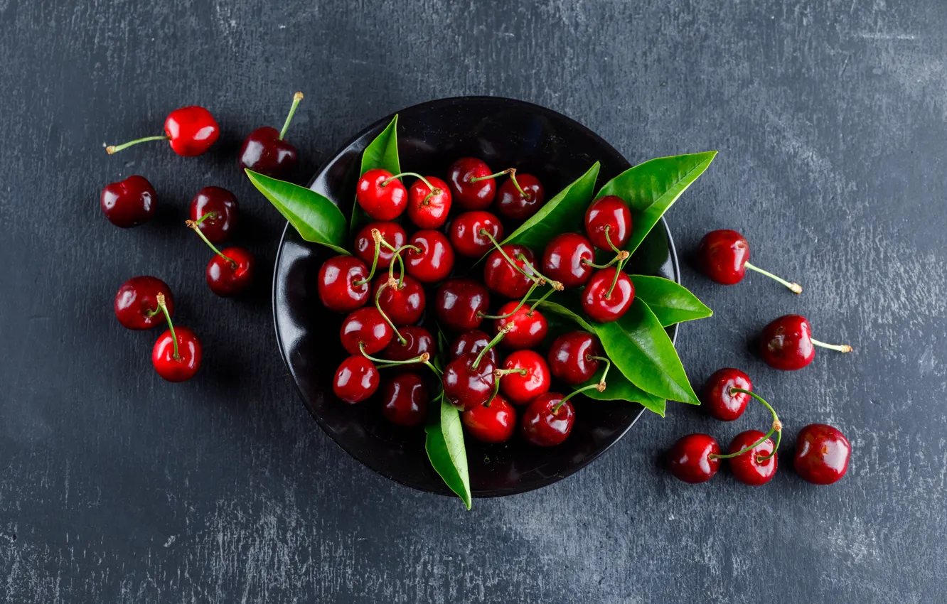 Photo wallpaper berries, cherry, grey background