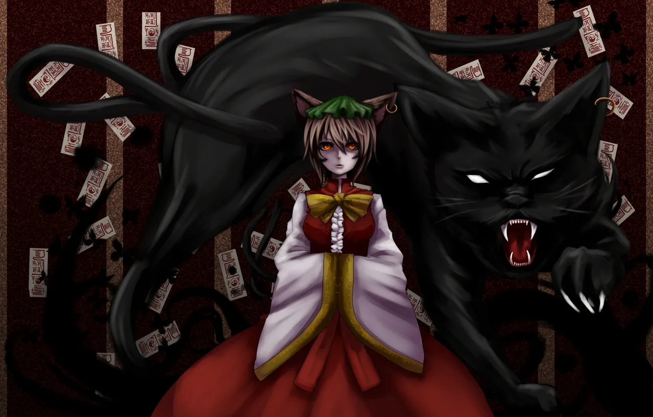 Photo wallpaper cat, cat, art, beast, ears, neko, touhou, merutoreimu