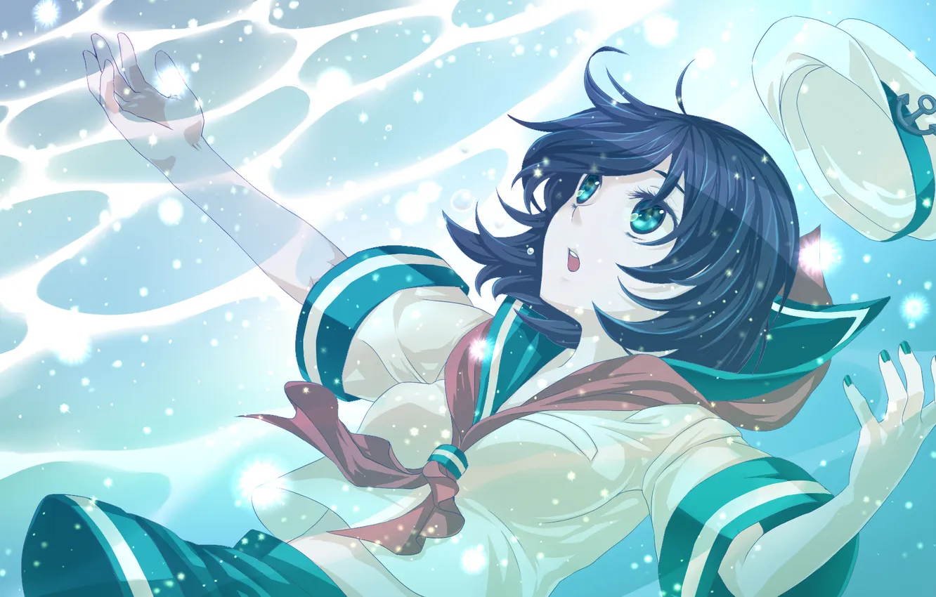 Photo wallpaper girl, hat, art, form, under water, touhou, anchor, murasa minamitsu