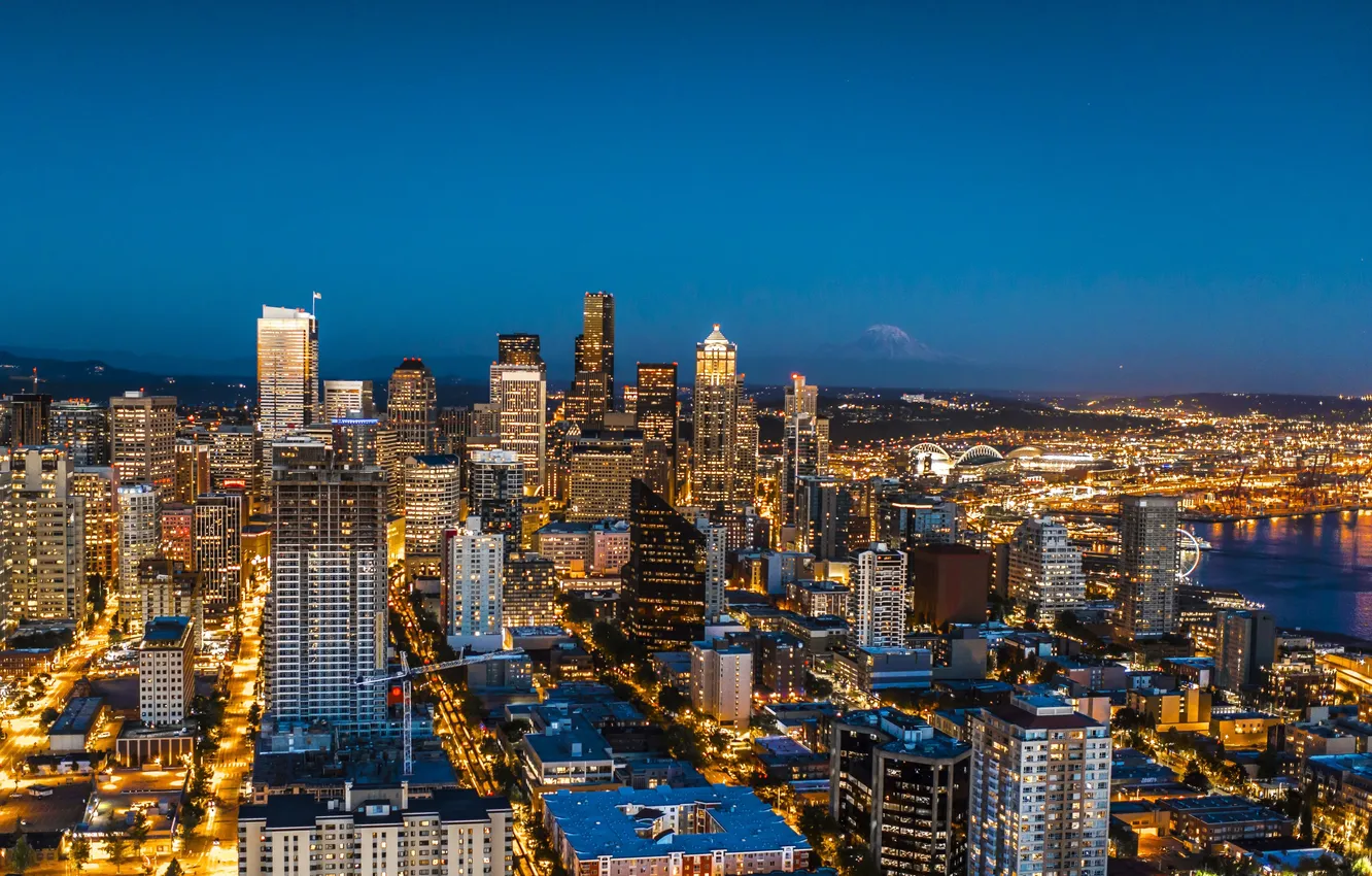 Photo wallpaper lights, home, panorama, USA, megapolis, Seattle