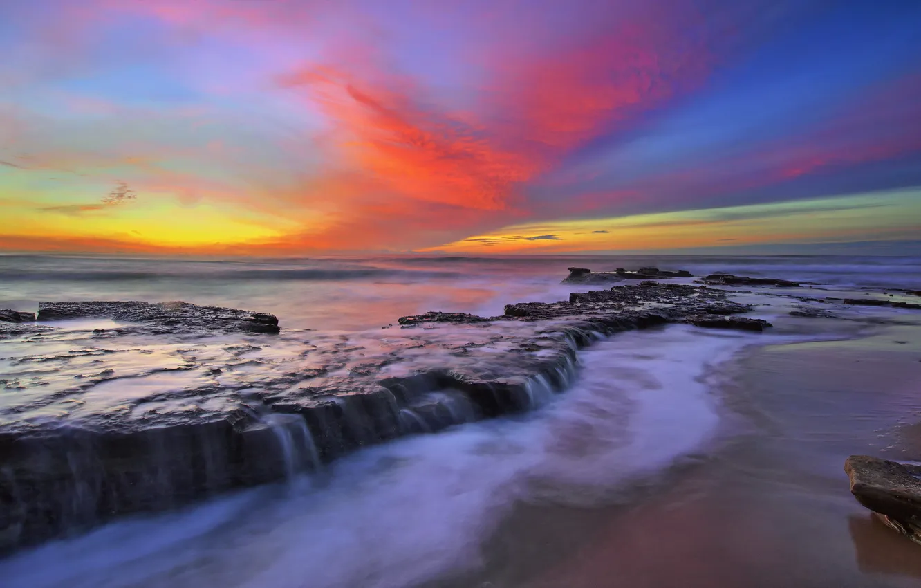 Photo wallpaper sea, landscape, sunset