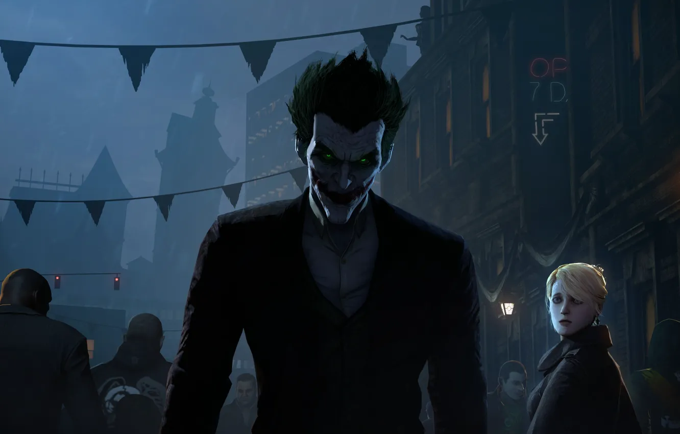 Photo wallpaper the city, street, the crowd, lantern, joker, fan art, Batman: Arkham Origins