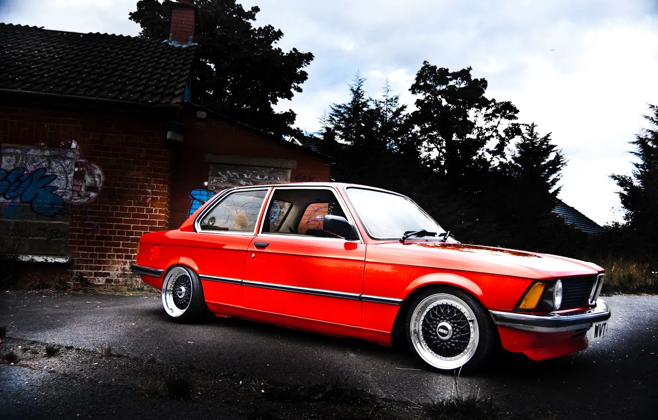 Photo wallpaper BMW, red, E21