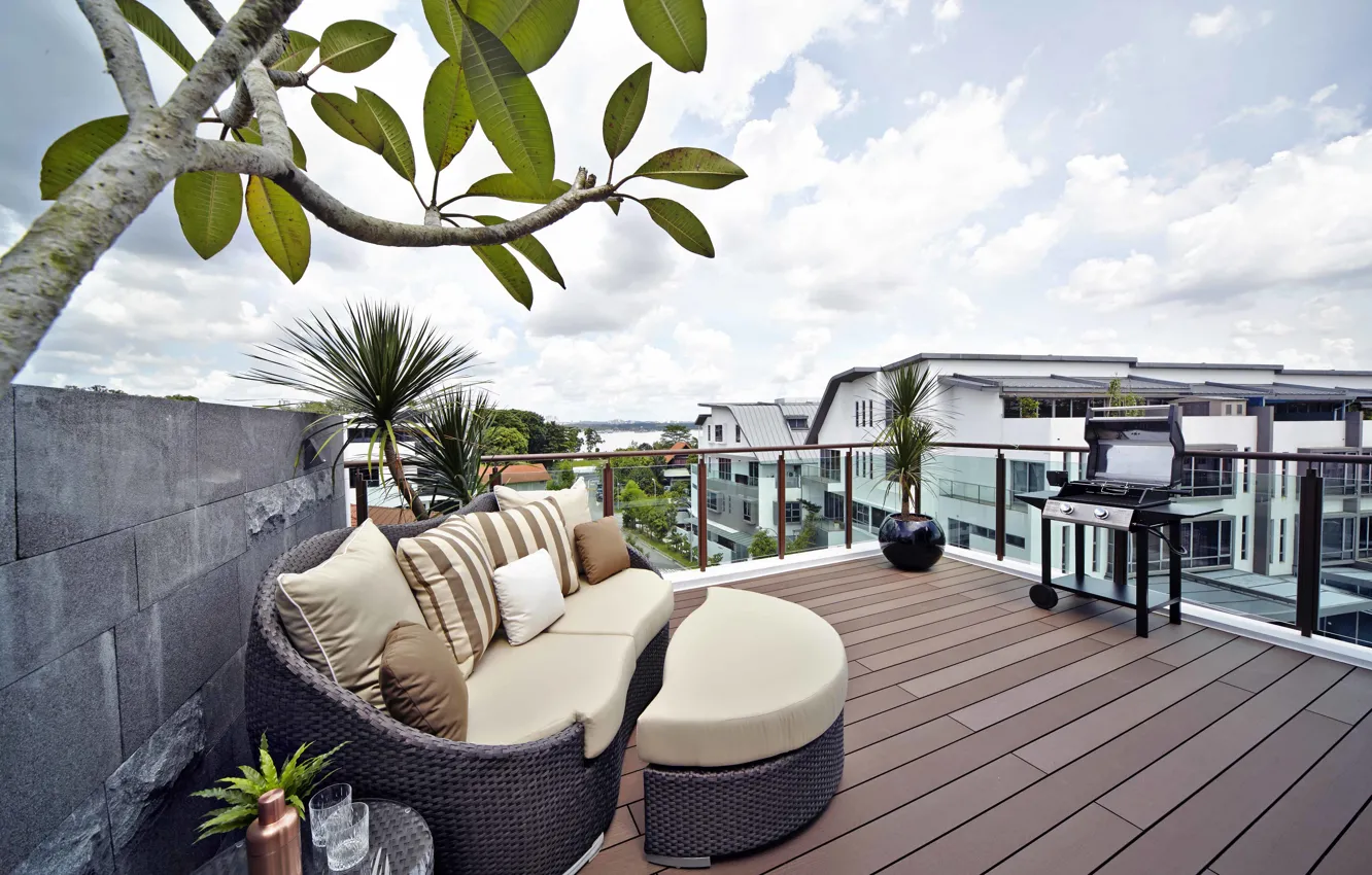 Photo wallpaper the city, home, terrace, grill