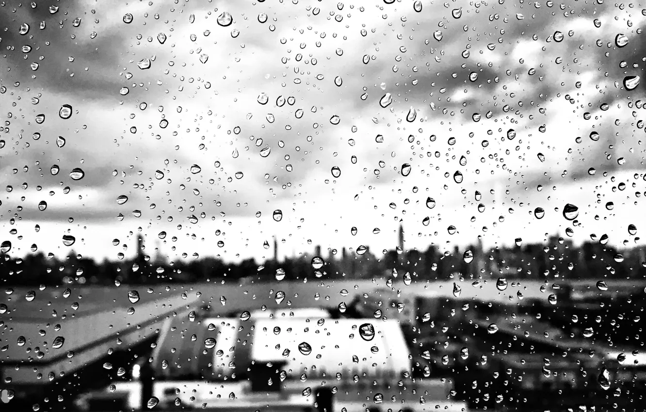 Photo wallpaper glass, drops, macro, the city, b & W photo