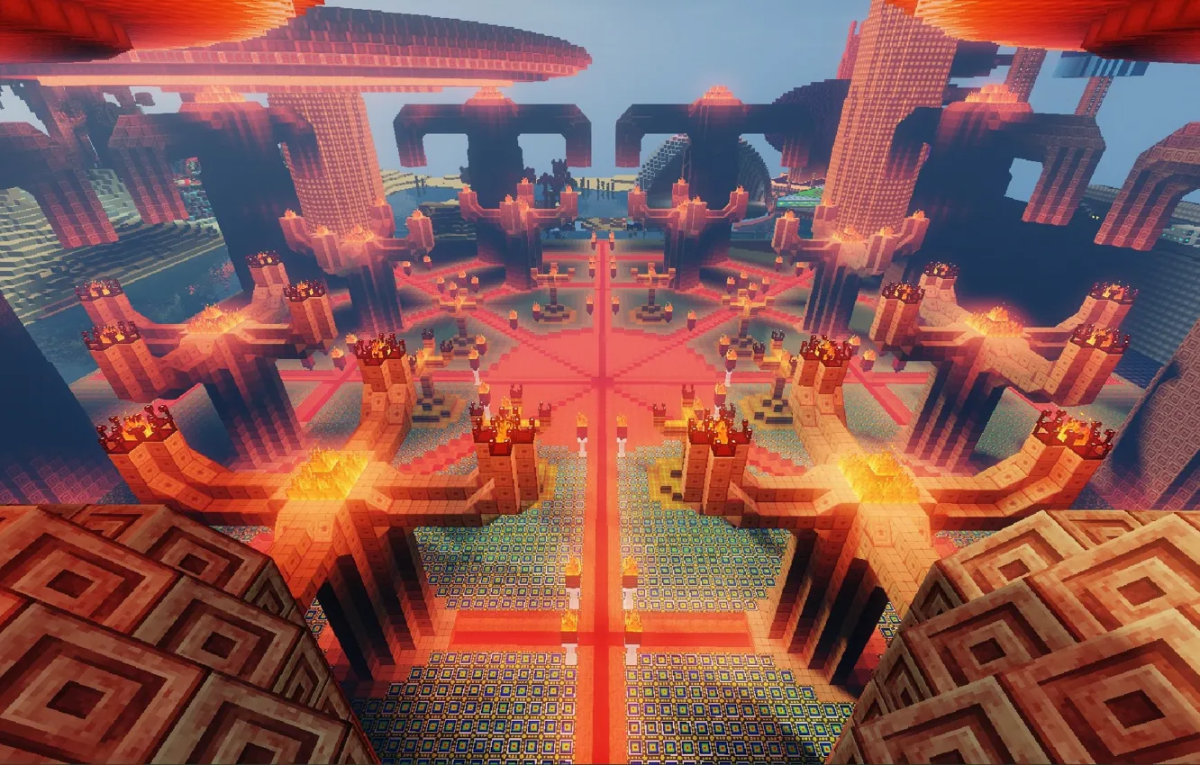 Photo wallpaper tower, temple, torch, minecraft, totem