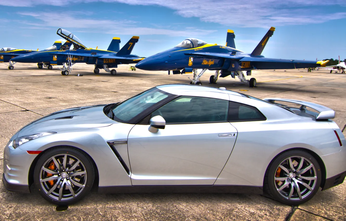 Photo wallpaper fighters, nissan gtr, military airfield