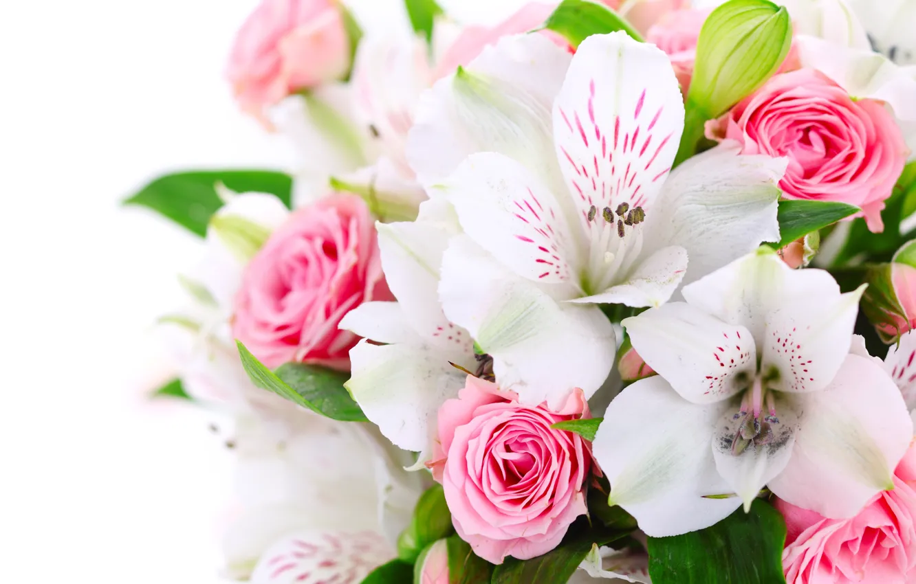 Photo wallpaper flowers, roses, bouquet, pink, white, Orchid