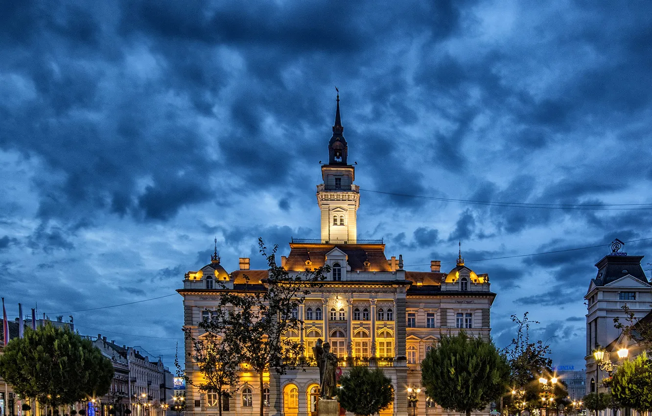 Photo wallpaper the sky, clouds, the city, building, home, lighting, lights, architecture