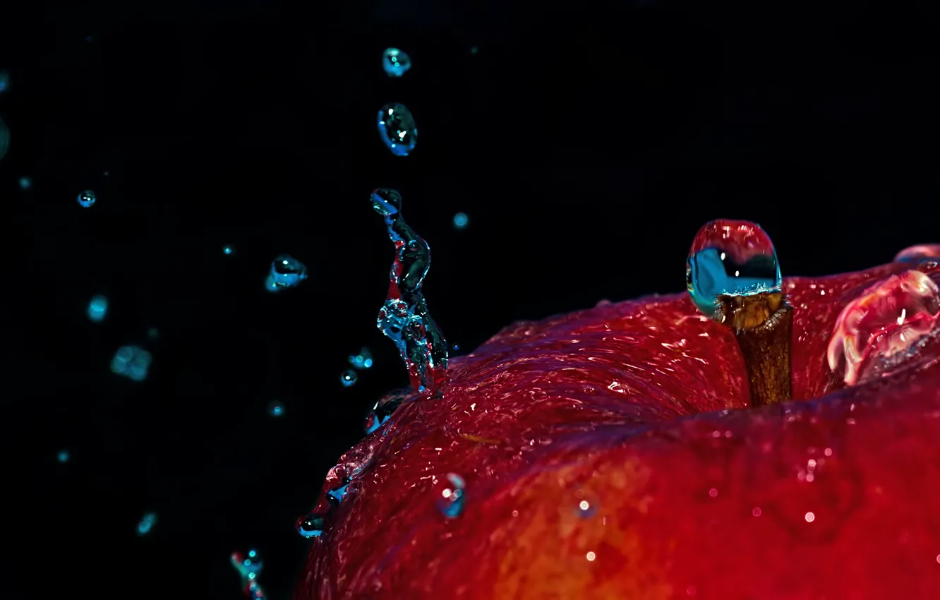 Photo wallpaper water, drops, macro, Apple, splash