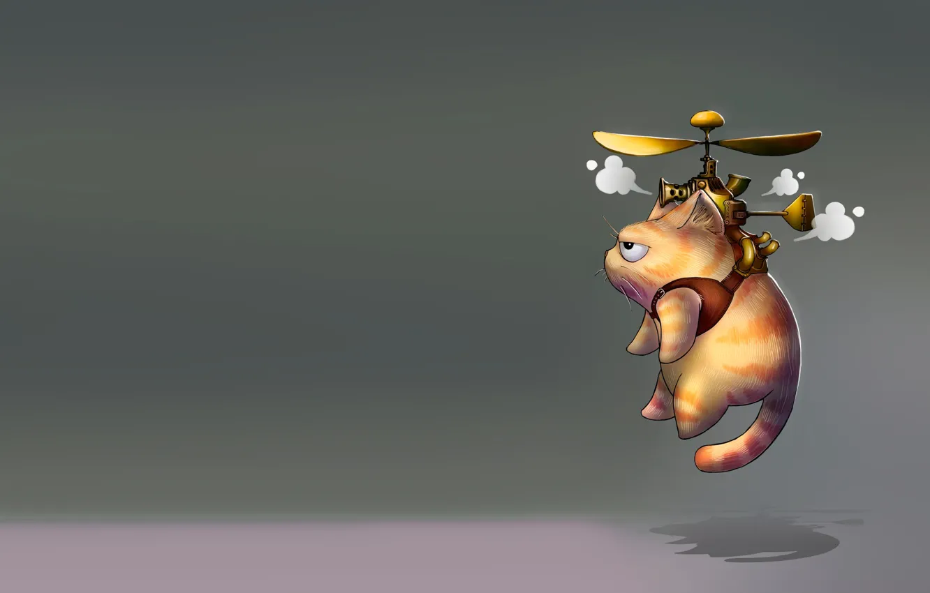 Photo wallpaper cat, minimalism, art, propeller, steampunk cats