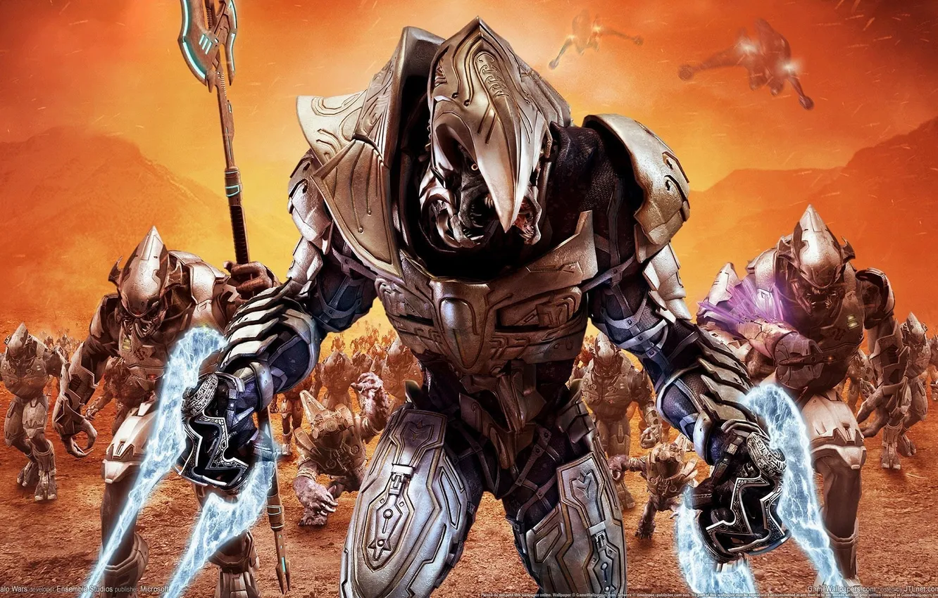 Photo wallpaper weapons, ship, monster, soldiers, spear, Halo, armor