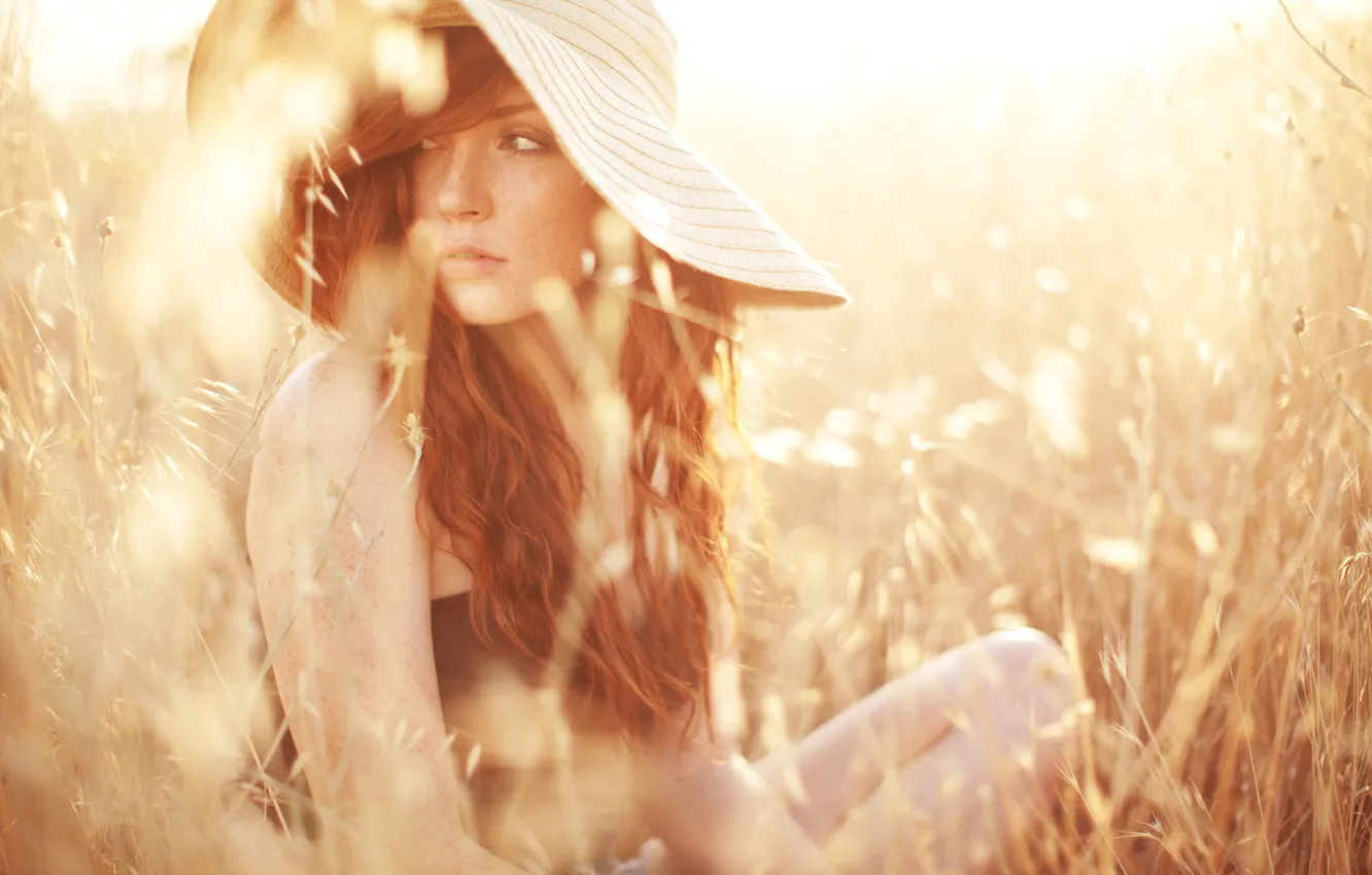 Photo wallpaper field, summer, girl, the sun, rays, light, background, Wallpaper