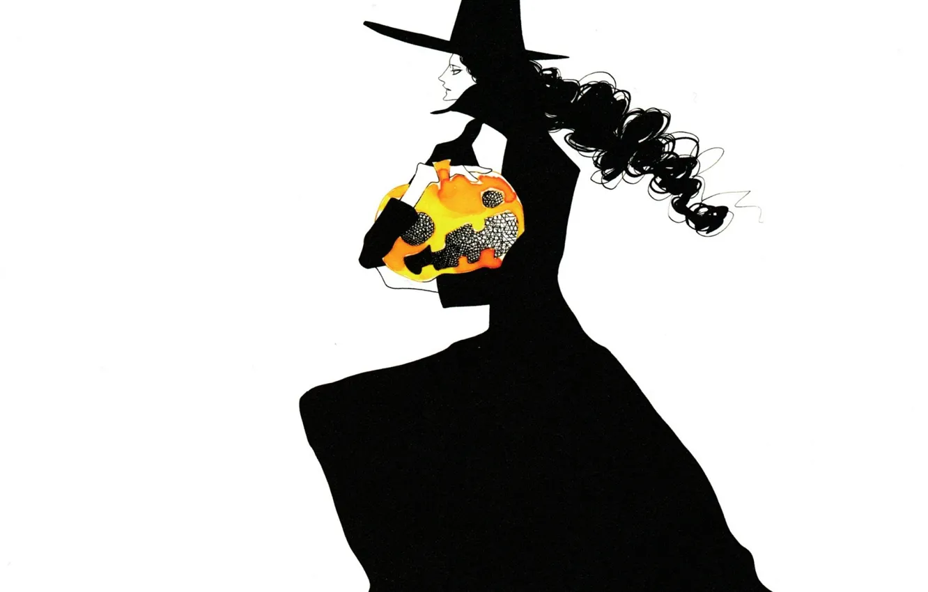 Photo wallpaper Halloween, pumpkin, Jack, wicked witch, witch, witch hat, black magic, black clothes