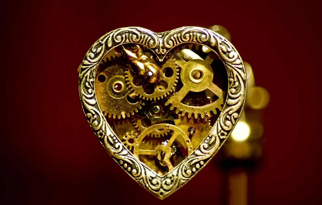 Photo wallpaper heart, watch, mechanism, pocket