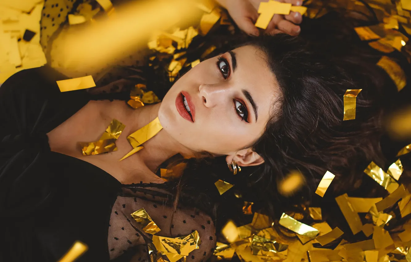 Photo wallpaper look, pose, model, portrait, makeup, brunette, hairstyle, lies