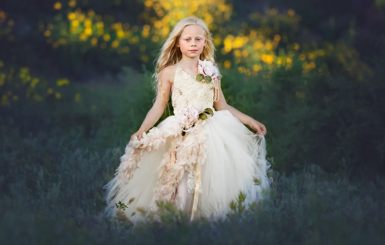 Photo wallpaper greens, leaves, nature, dress, girl