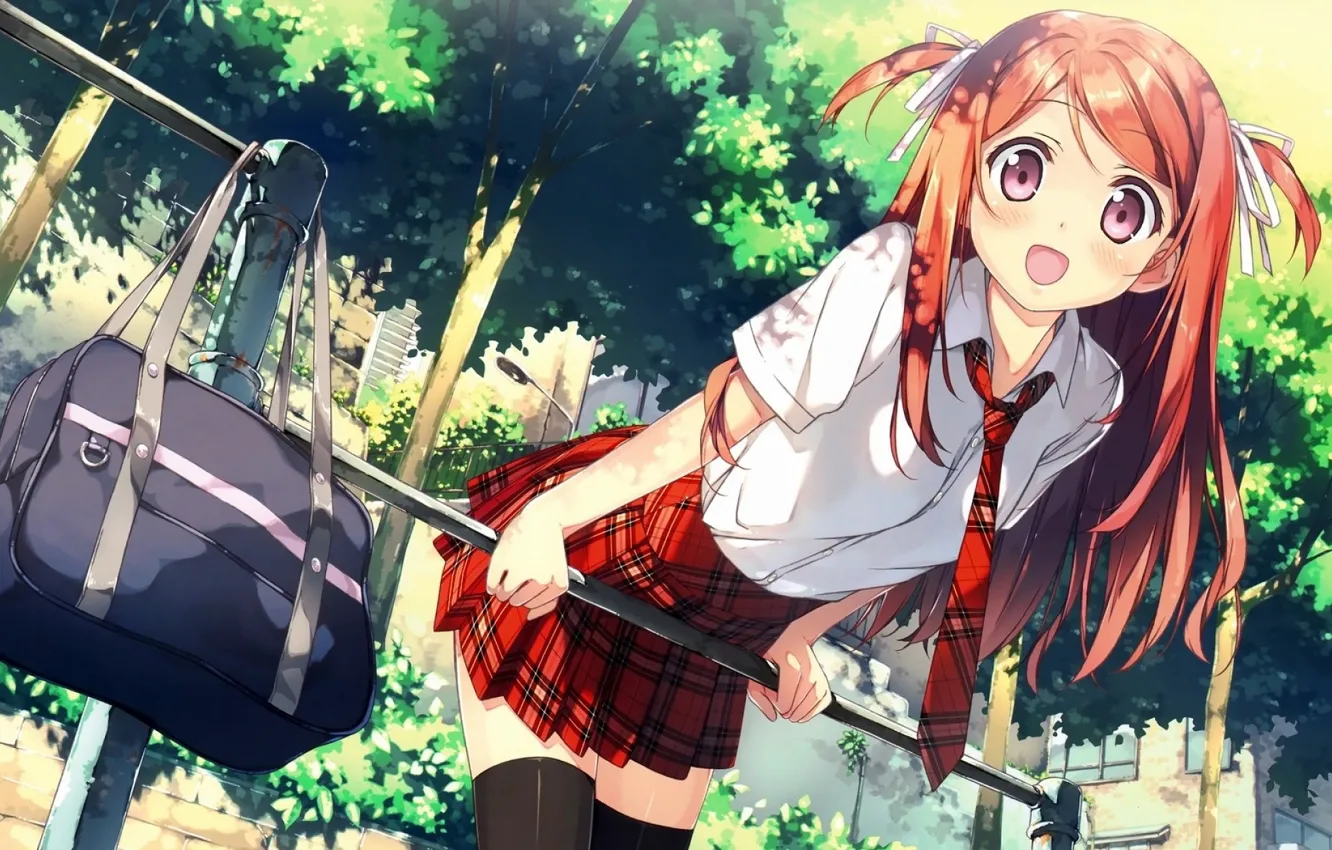 Photo wallpaper girl, schoolgirl, bag