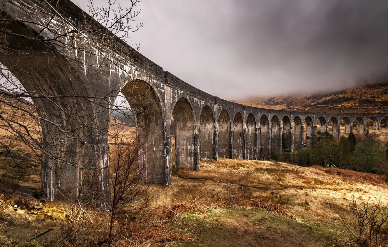 Photo wallpaper clouds, Scotland, viaduct, Glenfinnan