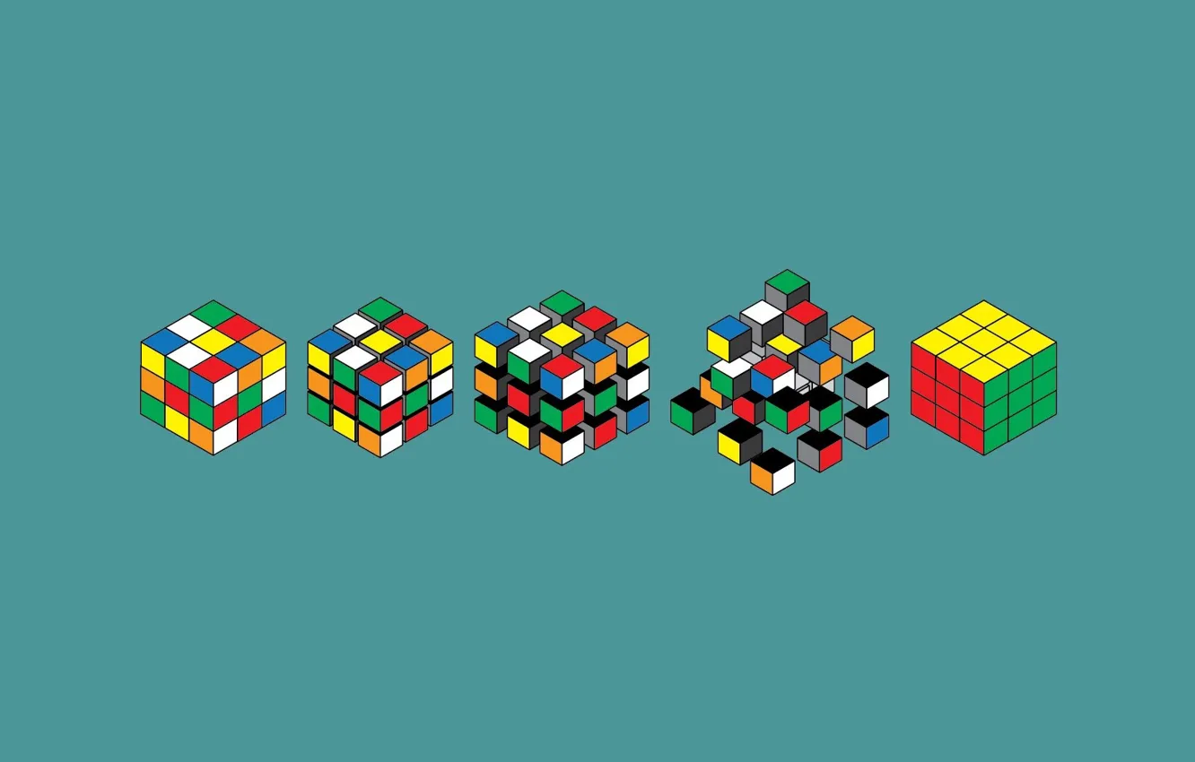 Photo wallpaper color, background, blue, Wallpaper, graphics, minimalism, art, Rubik's cube