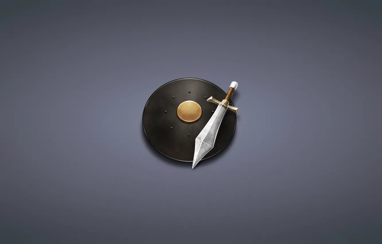 Photo wallpaper minimalism, sword, shield, dark background