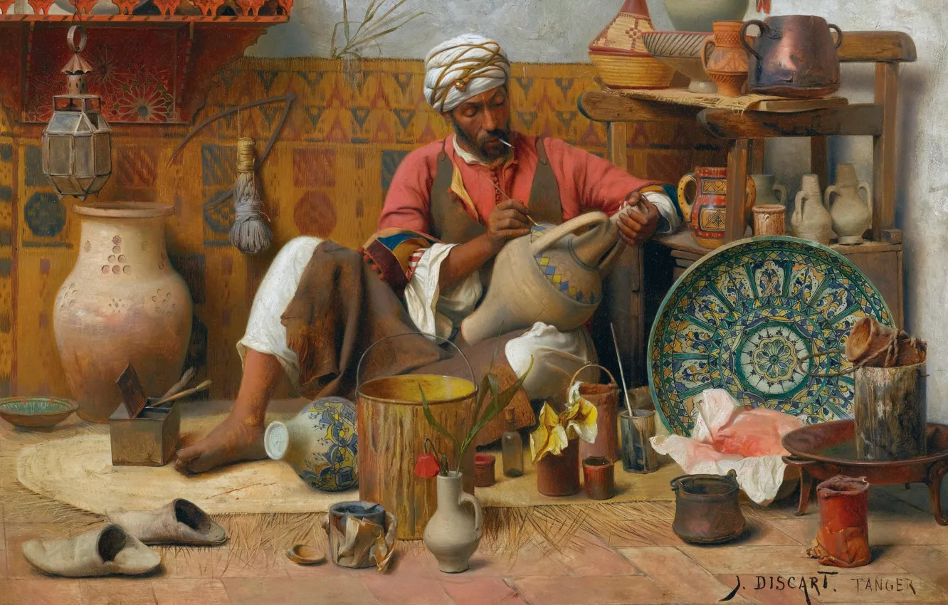 Photo wallpaper oil, canvas, French painter, 1910, Jean Discart, pottery, Jean Discart, The Pottery Workshop