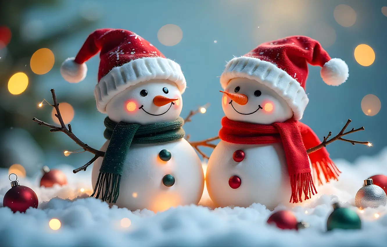 Photo wallpaper winter, snow, Christmas, snowman, holidays, winter, snow, cute