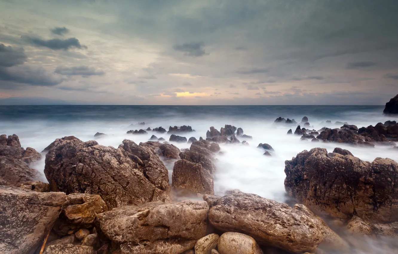 Photo wallpaper sea, landscape, rocks