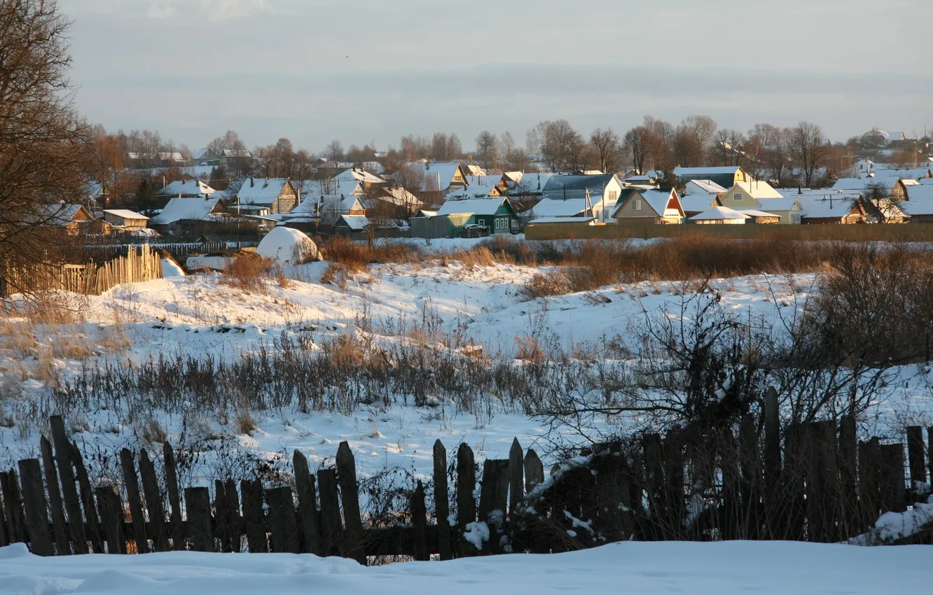 Photo wallpaper winter, the sun, snow, trees, landscape, nature, mood, the fence