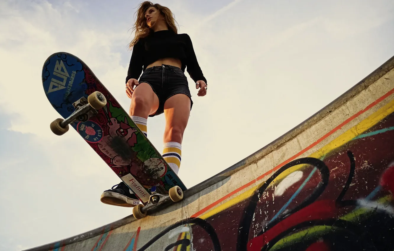 Photo wallpaper the sky, look, girl, graphics, Board