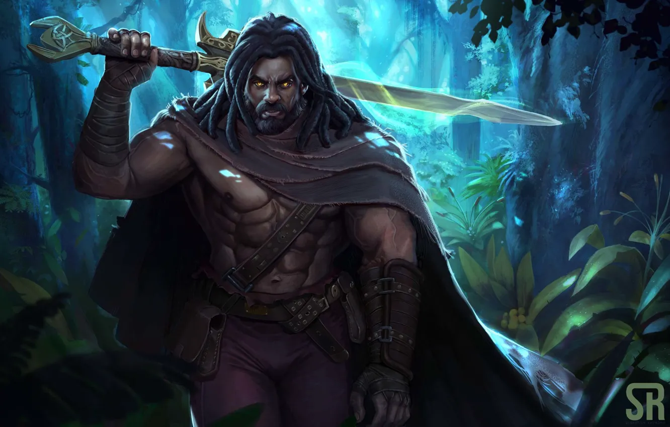 Photo wallpaper forest, look, sword, warrior, Heimdall