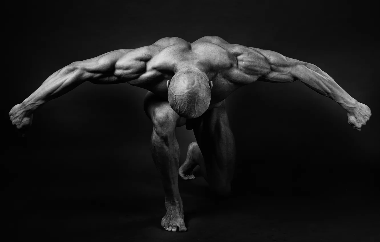 Photo wallpaper muscles, pose, back, arms, bodybuilder