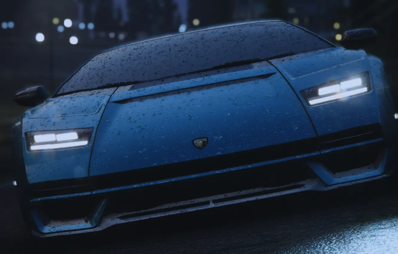 Photo wallpaper rain, Lamborghini, turquoise, Need for Speed, rain, Countach, Need For Speed, laborgini