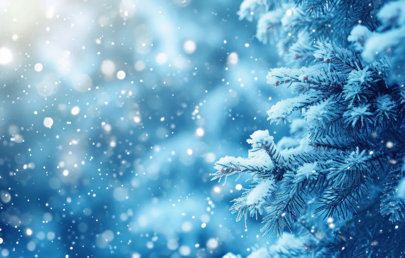 Photo wallpaper winter, frost, snow, branches, nature, new year, texture, Christmas