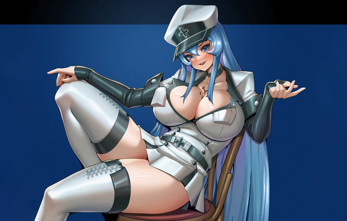 Photo wallpaper girl, sexy, cleavage, thighhighs, long hair, legs, boobs, anime