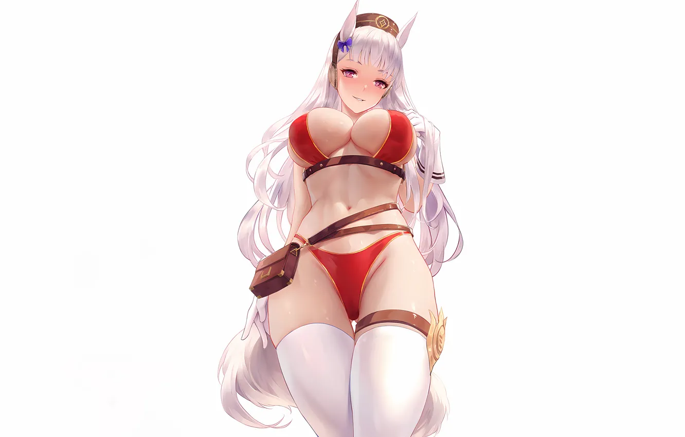 Photo wallpaper girl, sexy, cleavage, thighhighs, long hair, hat, boobs, animal ears