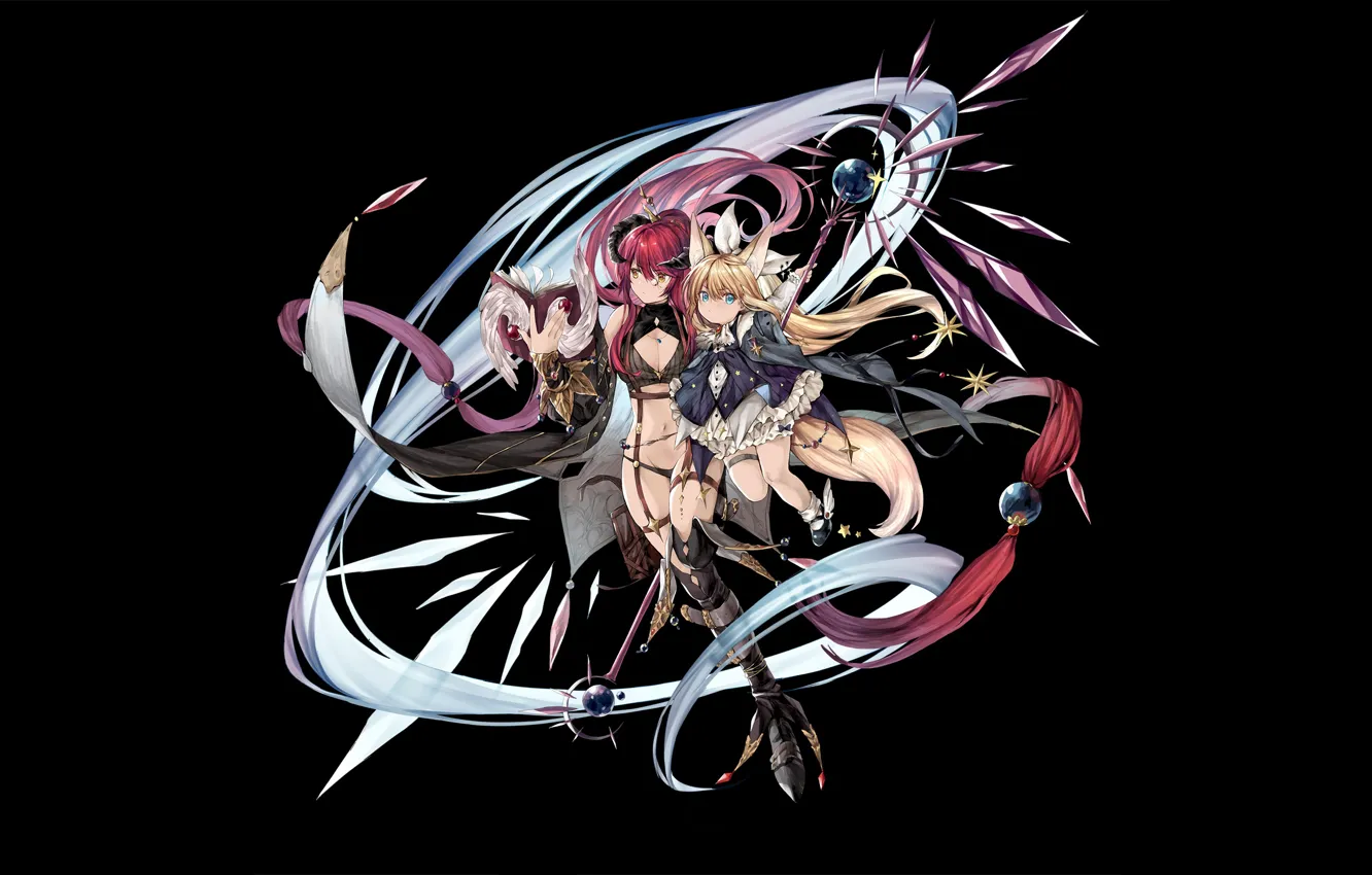 Photo wallpaper sexy, lingerie, cleavage, panties, thighhighs, horns, long hair, dress