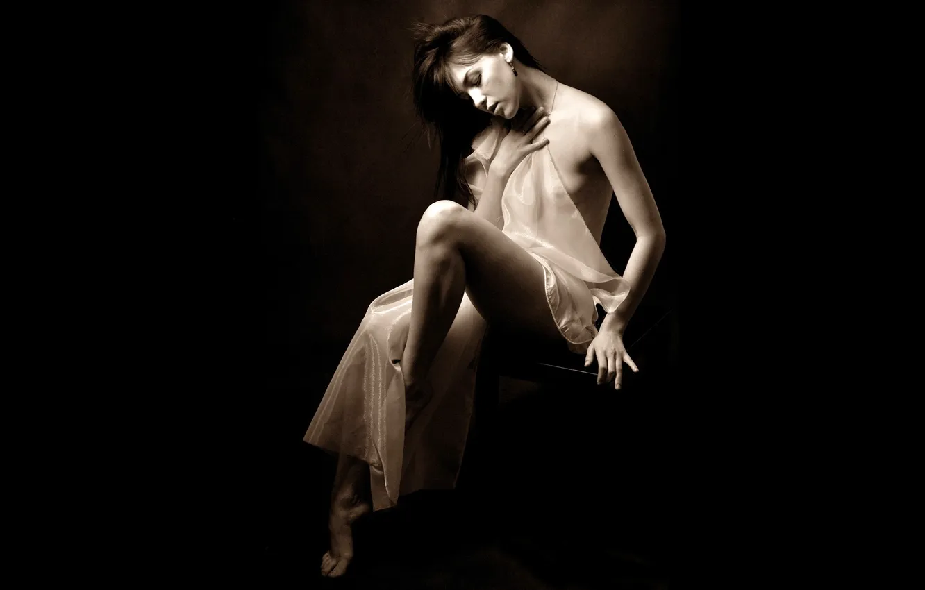 Photo wallpaper background, black, body, fabric, brown hair, tulle